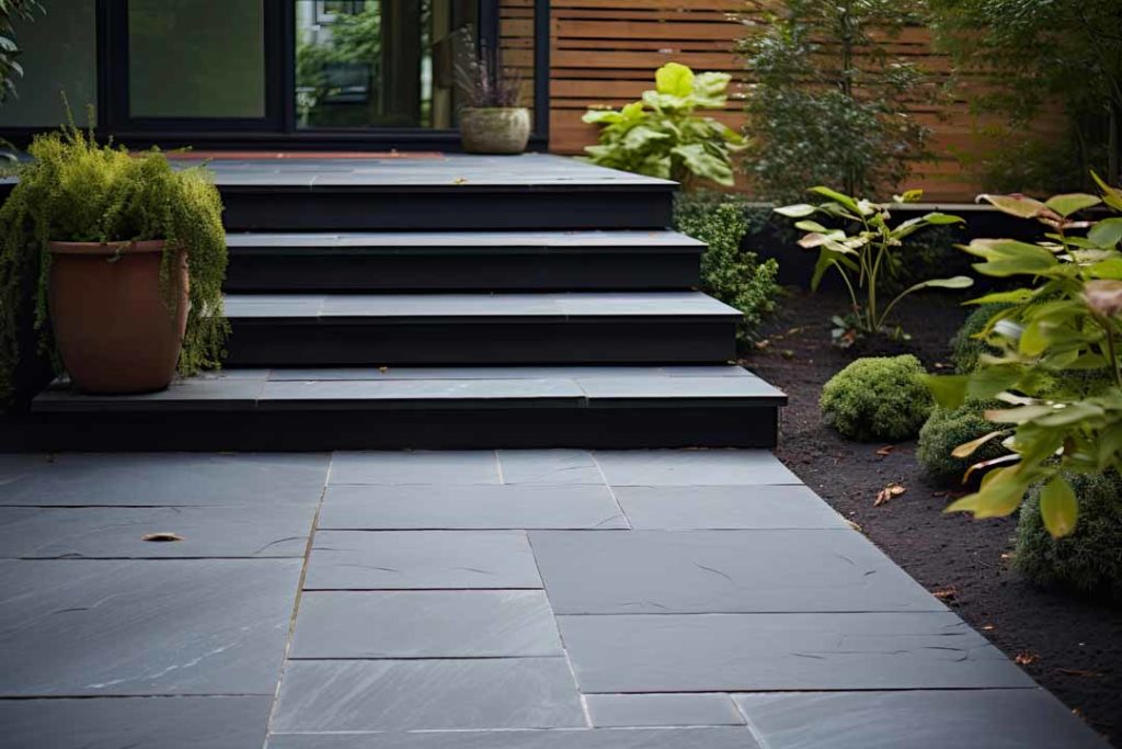 Stylish Bluestone Steps For Front Entry And Entrance With Stainl
